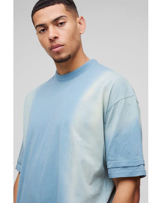 Camiseta Oversize Con Lavado A La Piedra Y Capa Falsa Boohoo de color Blue