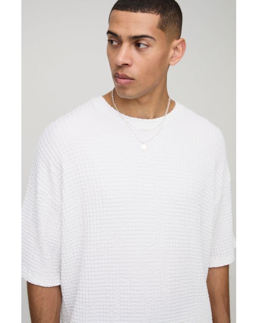 BoohooMAN Strukturiertes Oversize Jacquard T-Shirt in Knitteroptik in White für Herren
