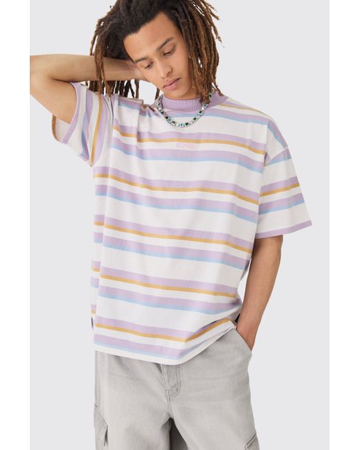 BoohooMAN White Oversized Carded Heavy Striped Ofcl T-shirt for men