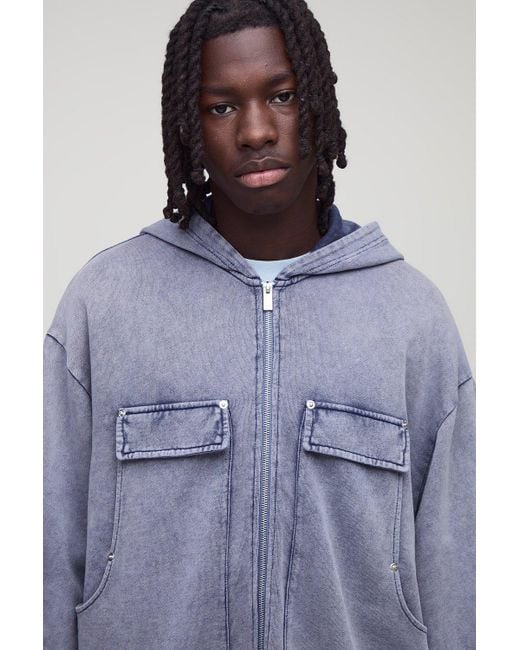 Navy Oversized Boxy Carpenter Zip Through Hoodie Boohoo de color Blue