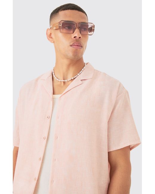 BoohooMAN Pink Oversized Linen Look Revere Shirt for men