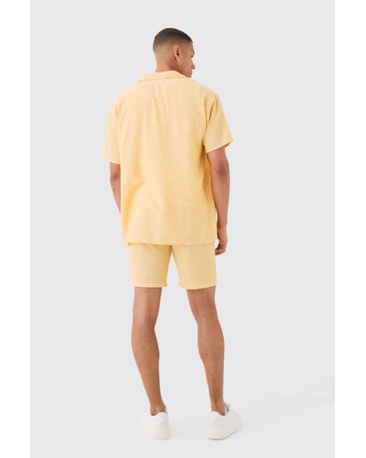 BoohooMAN Yellow Oversized Linen Look Shirt & Short Set for men