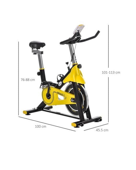 BoohooMAN Yellow Homcom Exercise Bike 6kg Flywheel Belt Drive W Resistance Lcd Display for men