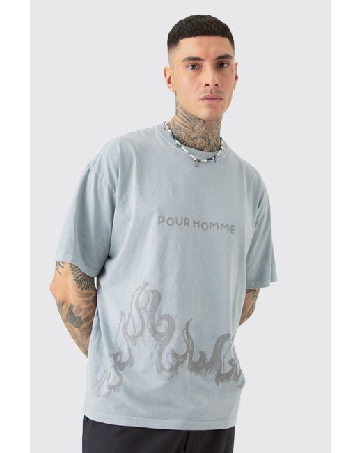 BoohooMAN Gray Tall Oversized Pour Printed T-shirt In Grey for men