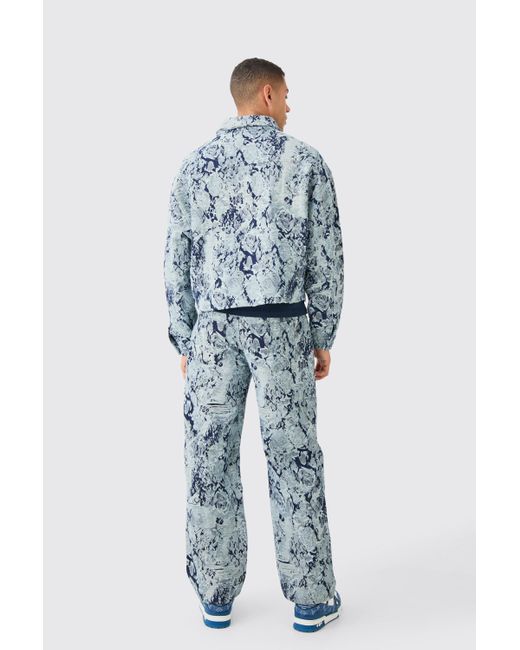 BoohooMAN Baggy Rigid Fabric Interest Distressed Jeans in Blue für Herren