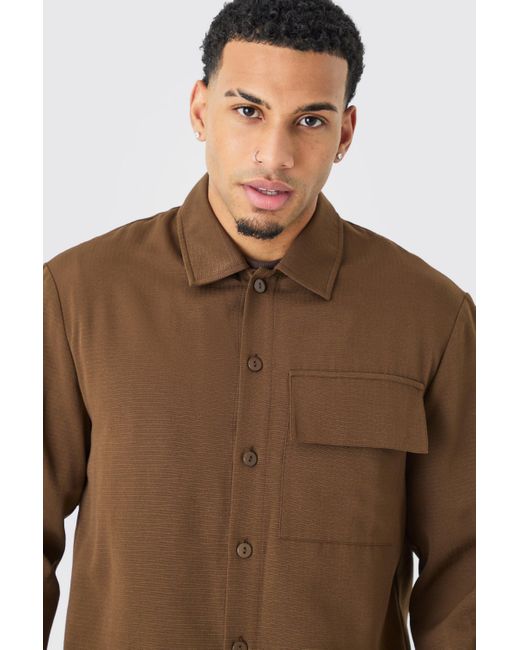 BoohooMAN Brown Regular Long Sleeve Ripstop Overshirt for men