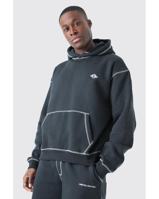 BoohooMAN Blue Oversized Boxy Man Contrast Stitch Hoodie for men