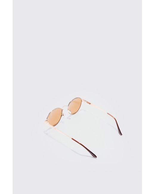 BoohooMAN Metal Round Sunglasses In Gold in White für Herren