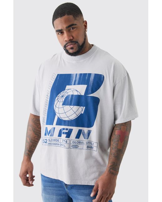 BoohooMAN Blue Plus Oversized 'b' T-shirt In Grey for men