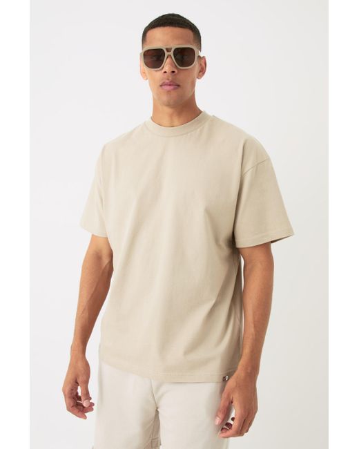 BoohooMAN Natural Oversized Extended Neck Heavy T-shirt for men