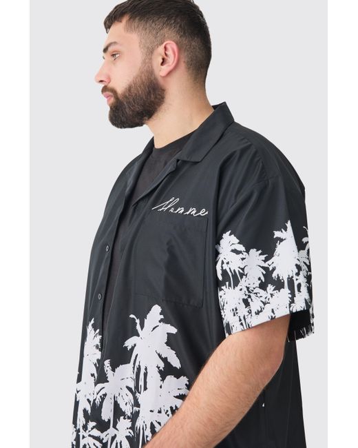 BoohooMAN Black Plus Soft Twill Palm Hem Oversized Boxy Shirt & Short Set for men