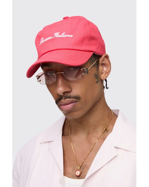 BoohooMAN Pink Slogan Embroidered Cap for men