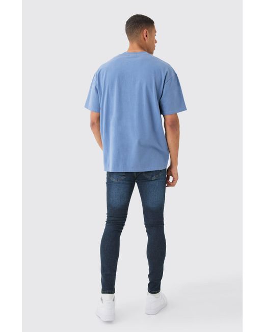 BoohooMAN Super Skinny Stretch Carpenter Paint Splatter Jean In Blue Ombre for men