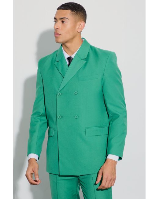 BoohooMAN Green Double Breasted Blazer for men
