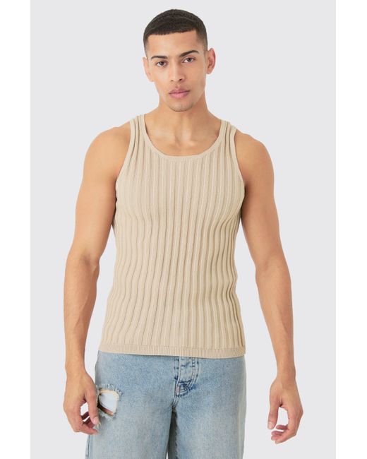 BoohooMAN Blue Muscle Fit Ribbed Knit Tank for men