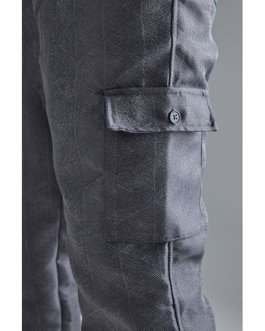 BoohooMAN Gray Tall Elasticated Waist Split Hem Texture Cargo Trouser for men