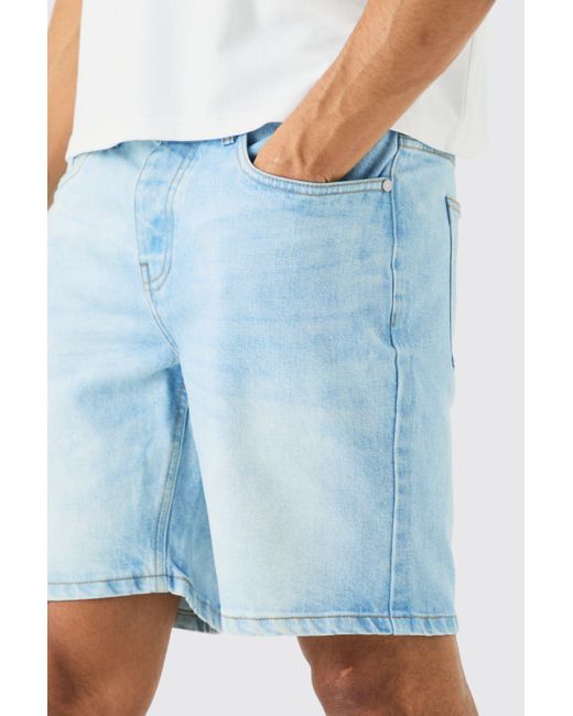 BoohooMAN Slim Rigid Denim Shorts In Light Blue for men