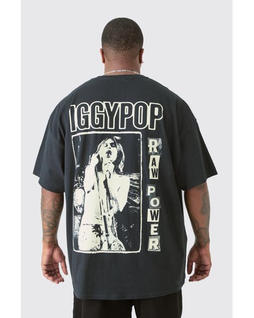 BoohooMAN Gray Plus Iggy Pop License Front & Back Print T-shirt for men