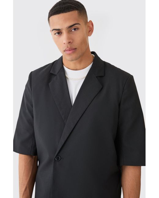 BoohooMAN Black Short Sleeve Boxy Wrap Blazer for men
