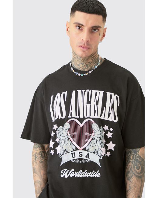 BoohooMAN Tall Oversized Los Angeles T-shirt In Black für Herren
