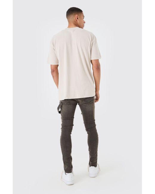 Skinny Stretch Ripped Carpenter Jeans In Brown Boohoo