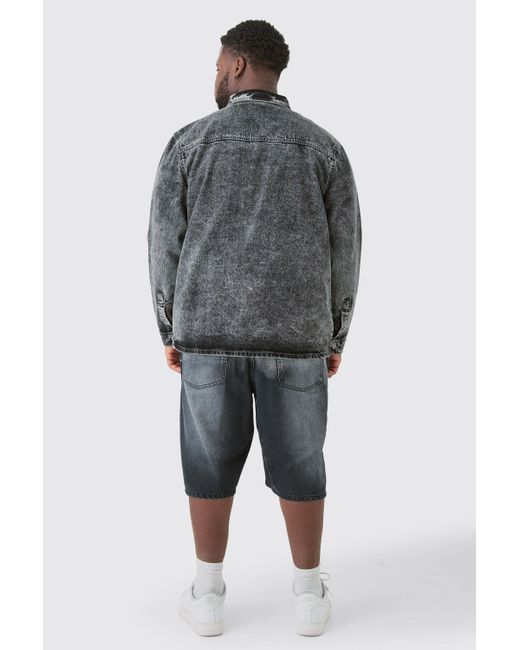BoohooMAN Gray Plus Grey Wash Carpenter Style Denim Shirt for men