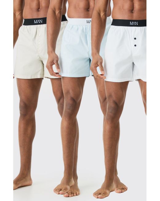 BoohooMAN White 3 Pack Original Man Woven Boxer Shorts for men