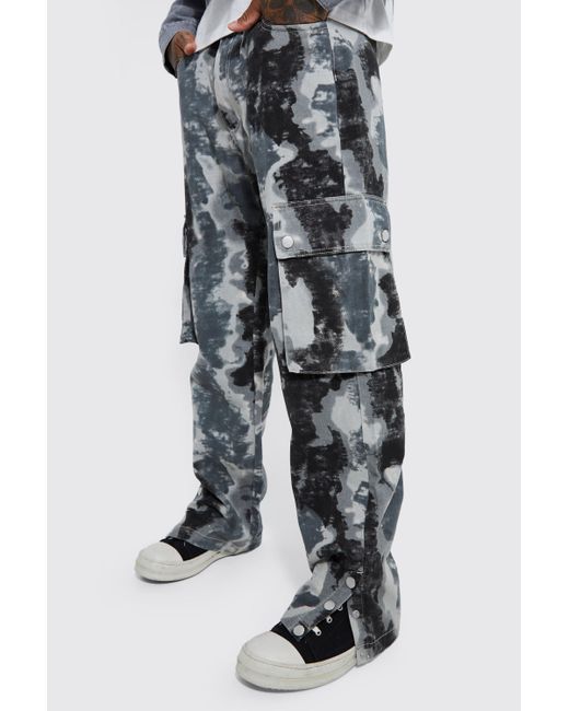 Mens Relaxed Fit Twill Natural Camo Cargo Trousers  Boohoo UK