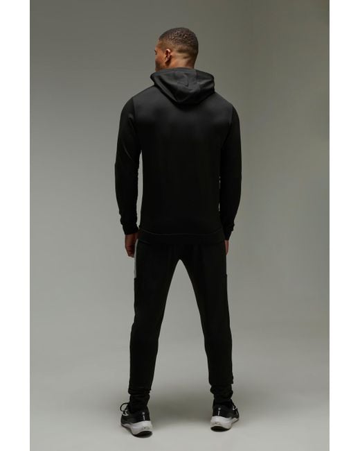 BoohooMAN Gray Active Slim Fit Colour Block Hooded Tracksuit for men