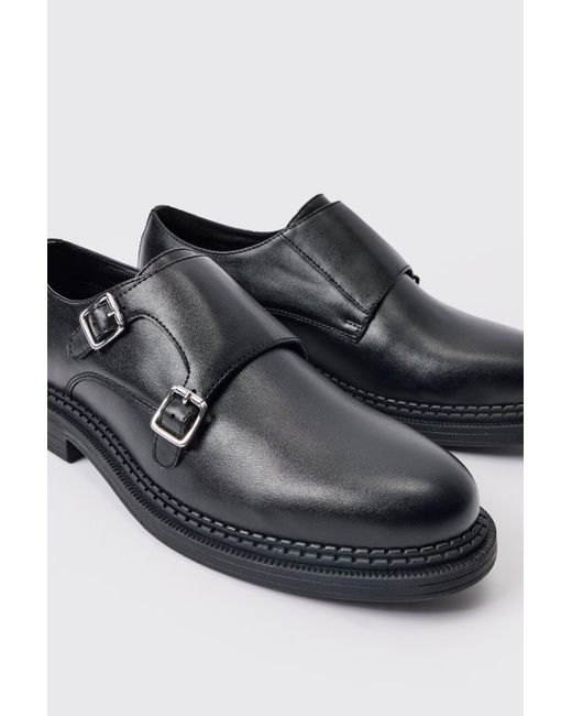 Pu Monk Strap Loafer In Black Boohoo