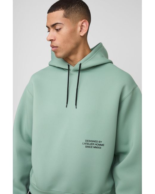 Sudadera Oversize Recta Con Capucha Y Atadura En Contraste Boohoo de color Green