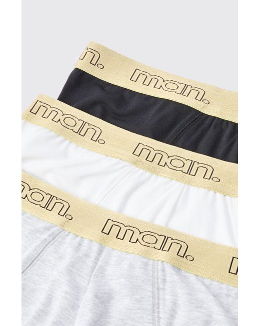 BoohooMAN Black 3 Pack Man Gold Waistband Briefs for men