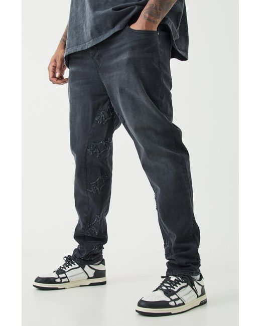 BoohooMAN Black Plus Skinny Stretch Applique Gusset Jeans for men