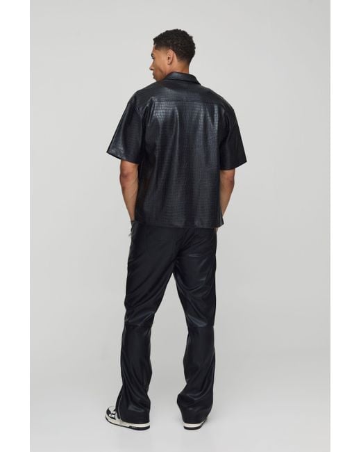 BoohooMAN Black Fixed Waist Pu Slim Multi Zipper Pants for men