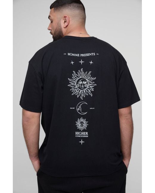 BoohooMAN Black Plus Oversized Homme Higher Consciousness Print T-shirt for men