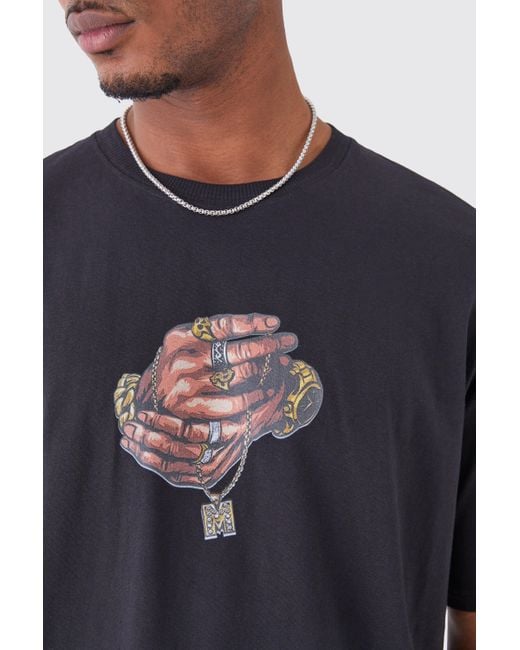 BoohooMAN Blue Tall Oversized Man Chain Chest Print T-shirt for men