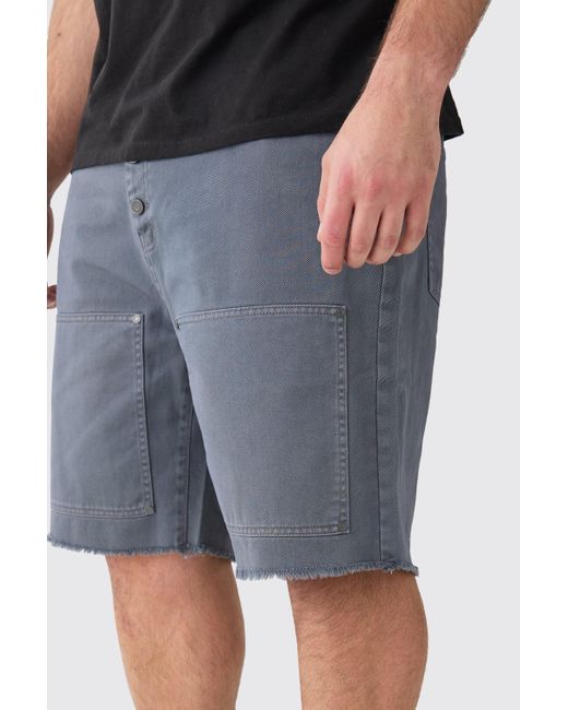 BoohooMAN Blue Plus Fixed Waist Washed Relaxed Twill Carpenter Short for men