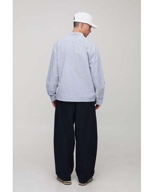 BoohooMAN White Oversized Long Sleeve Stripe Embroidered Bungee Rugby Shirt for men