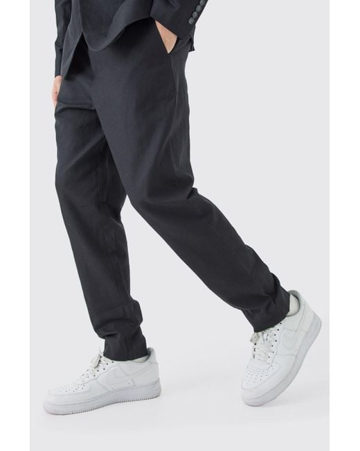 BoohooMAN Blue Mix & Match Linen Blend Tailored Tapered Pants for men