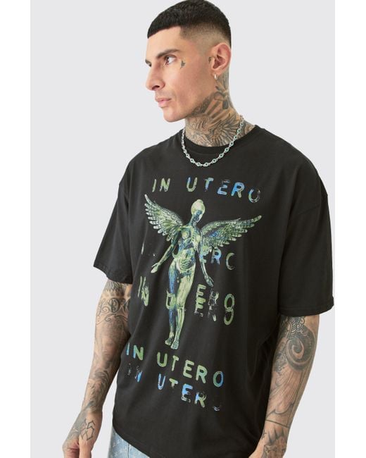 Boohoo Tall Oversized Nirvana Licence Utero T-shirt In Black