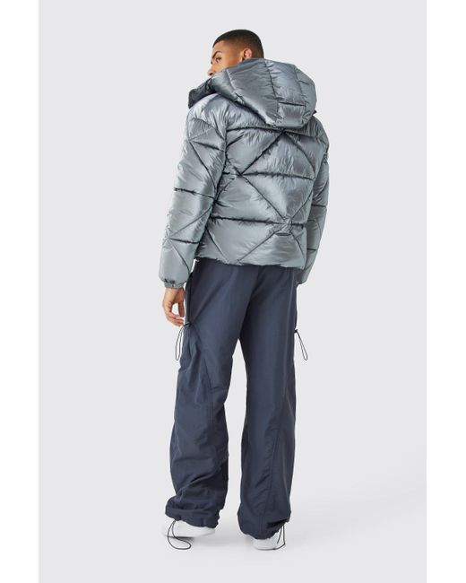 BoohooMAN Blue Metallic Boxy Quilted Puffer for men