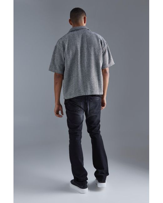 Boohoo Gray Oversized Boxy Short Sleeve Jacquard Shirt