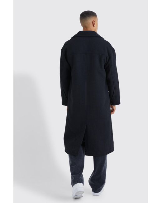 BoohooMAN Blue Wool Look Double Breasted Textured Overcoat for men