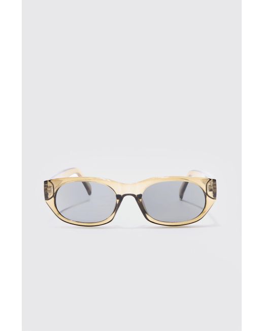 Chunky Rounded Frame Sunglasses In Khaki Boohoo de color White