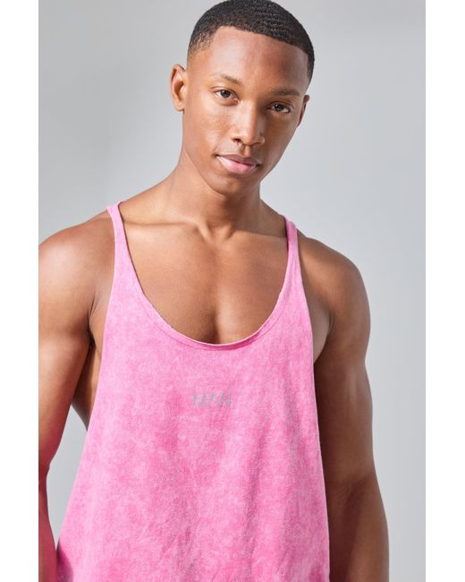 BoohooMAN Man Active Acid Wash Raw Edge Jersey Stringer Vest in Pink für Herren