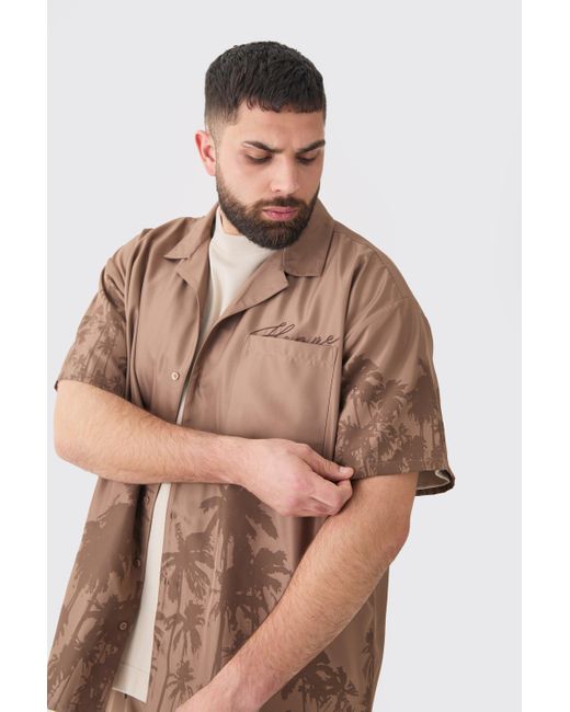 BoohooMAN Gray Plus Soft Twill Palm Hem Oversized Boxy Shirt & Short Set for men