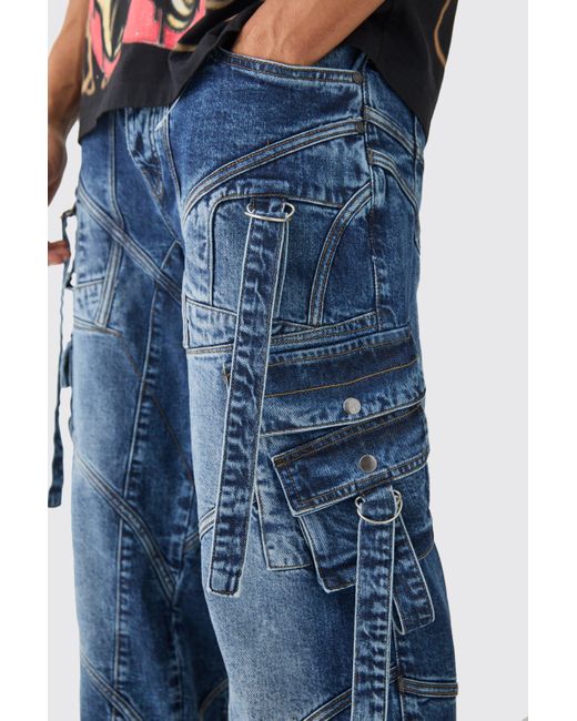 BoohooMAN Baggy Rigid Strap And Buckle Detail Jeans In Light Blue für Herren
