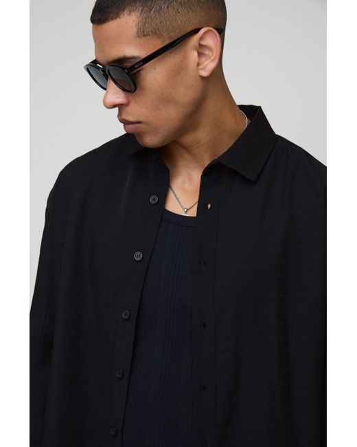 BoohooMAN Langärmliges kastiges Oversize Hemd in Knitteroptik in Blue für Herren