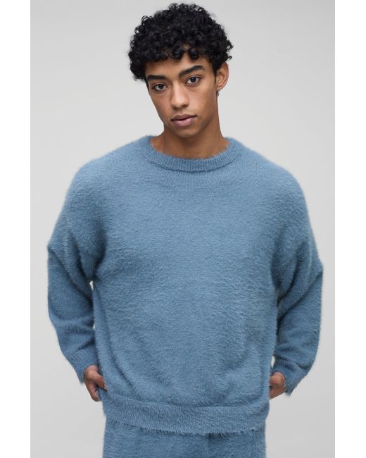 BoohooMAN Super flauschiger Oversize Strickpullover in Blue für Herren