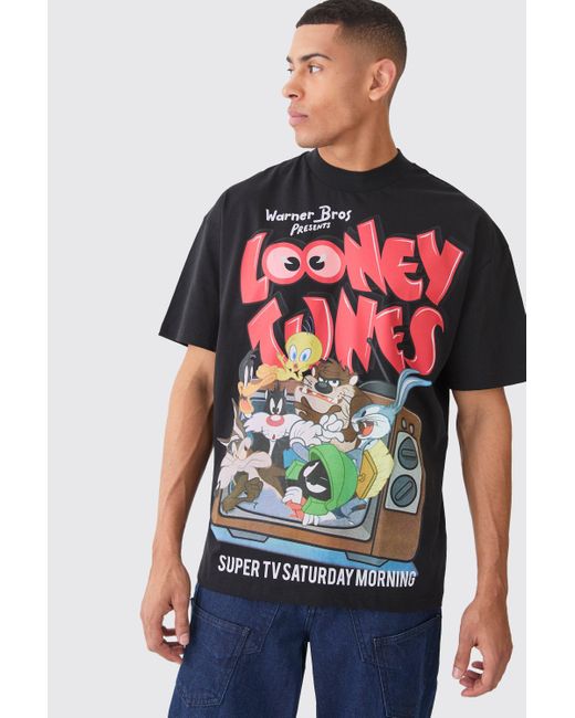 BoohooMAN Red Oversized Looney Tunes Large Scale License T-shirt for men